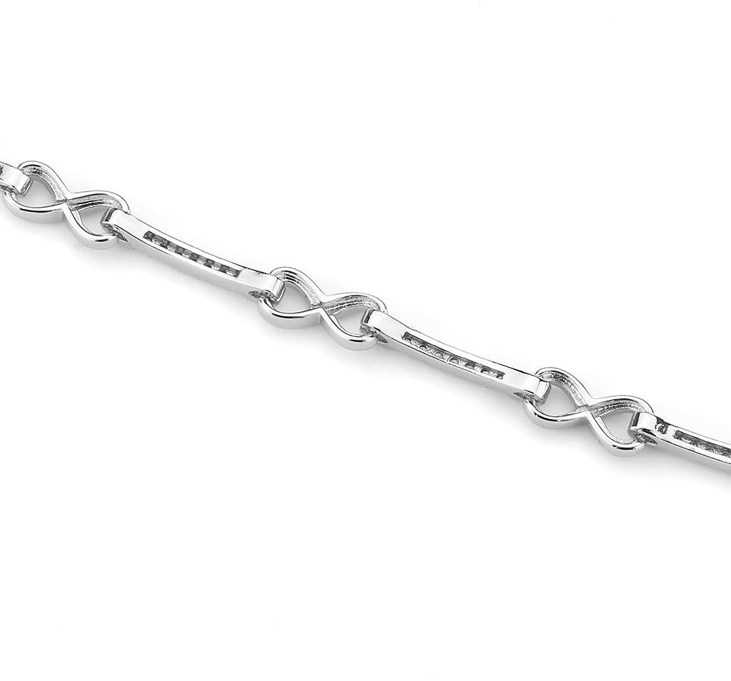 Alamode Rhodium Brass Bracelet with AAA Grade CZ in Clear - Flyclothing LLC