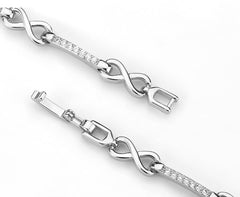 Alamode Rhodium Brass Bracelet with AAA Grade CZ in Clear - Flyclothing LLC