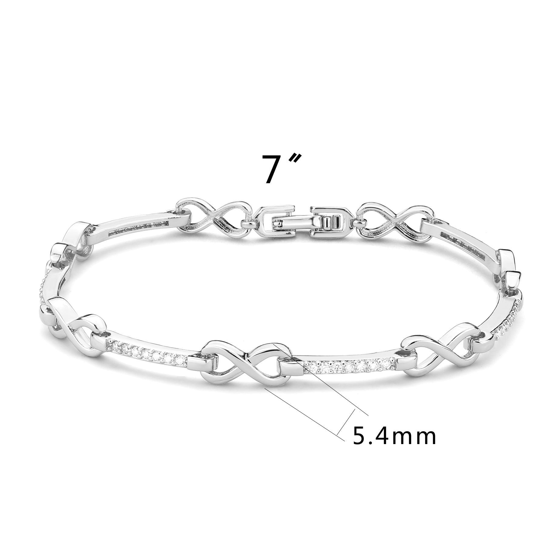 Alamode Rhodium Brass Bracelet with AAA Grade CZ in Clear - Flyclothing LLC