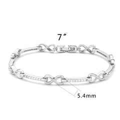 Alamode Rhodium Brass Bracelet with AAA Grade CZ in Clear - Flyclothing LLC