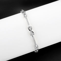 Alamode Rhodium Brass Bracelet with AAA Grade CZ in Clear - Flyclothing LLC