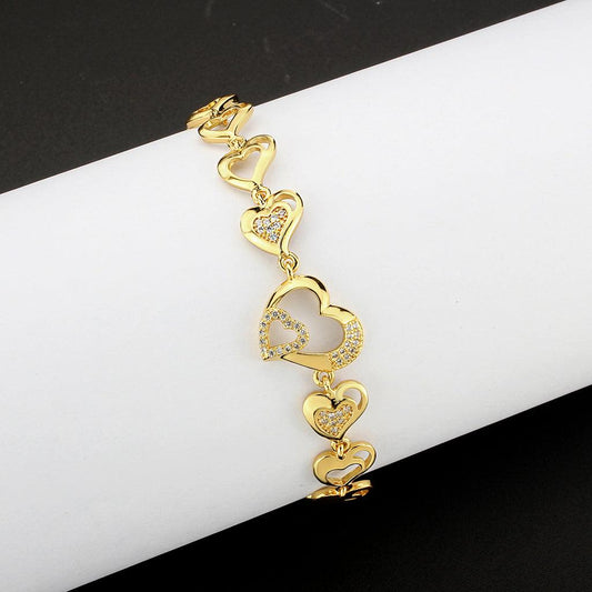 Alamode Flash Gold Brass Bracelet with AAA Grade CZ in Clear - Flyclothing LLC