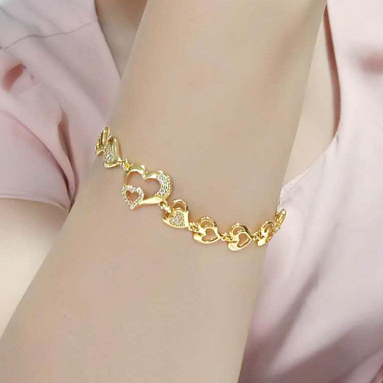 Alamode Flash Gold Brass Bracelet with AAA Grade CZ in Clear - Flyclothing LLC