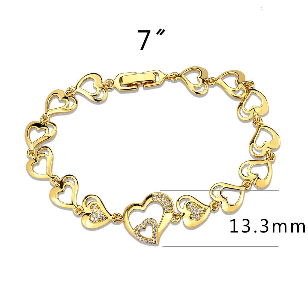 Alamode Flash Gold Brass Bracelet with AAA Grade CZ in Clear - Flyclothing LLC