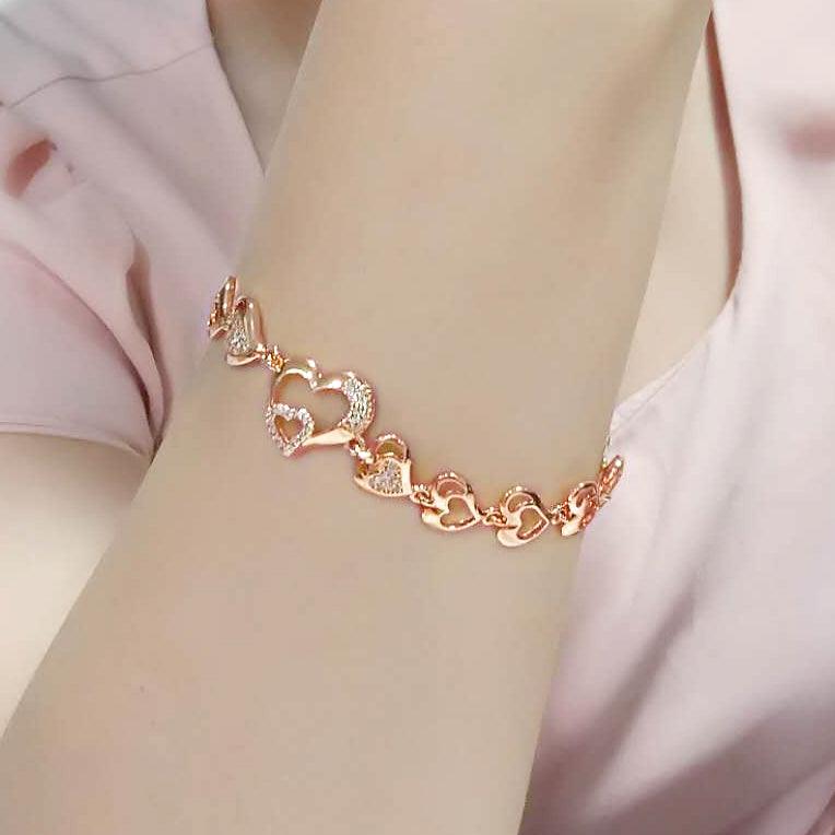 Alamode Flash Rose Gold Brass Bracelet with AAA Grade CZ in Clear - Flyclothing LLC