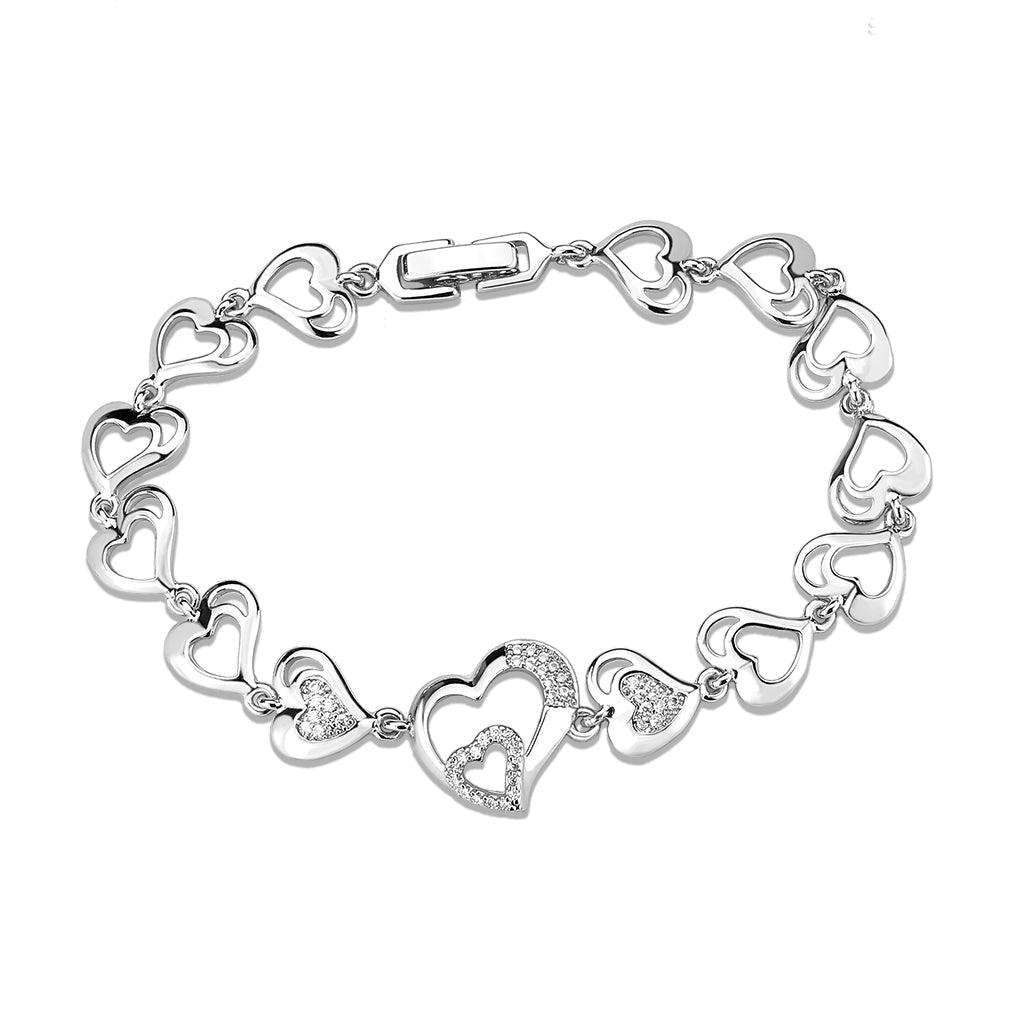 Alamode Rhodium Brass Bracelet with AAA Grade CZ in Clear - Flyclothing LLC