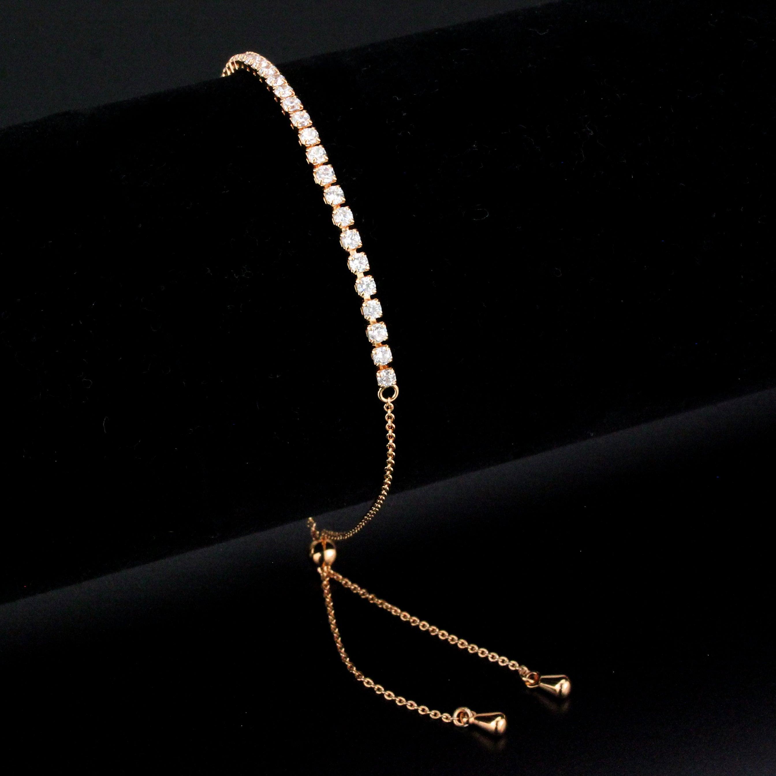 Alamode Rose Gold Brass Bracelet with AAA Grade CZ in Clear - Flyclothing LLC