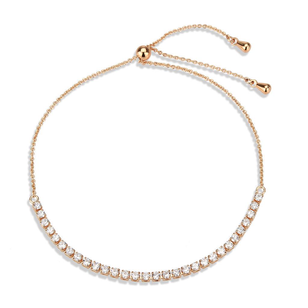 Alamode Rose Gold Brass Bracelet with AAA Grade CZ in Clear - Flyclothing LLC