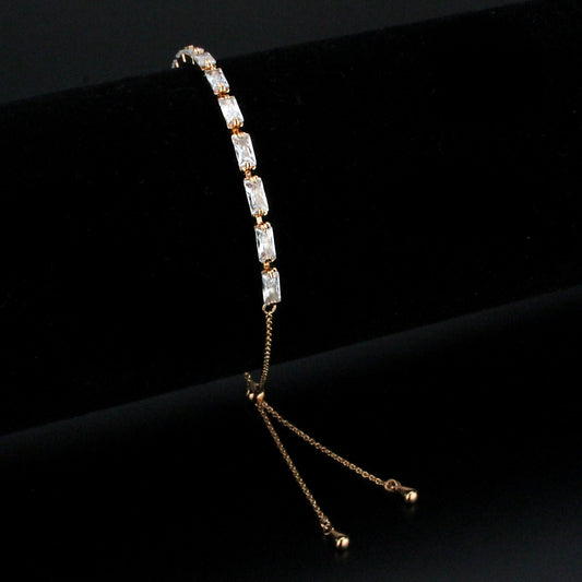 Alamode Rose Gold Brass Bracelet with AAA Grade CZ in Clear - Flyclothing LLC