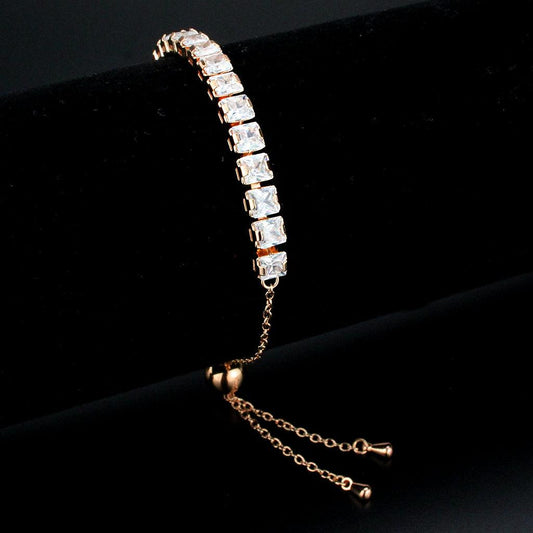 Alamode Rose Gold Brass Bracelet with AAA Grade CZ in Clear - Flyclothing LLC