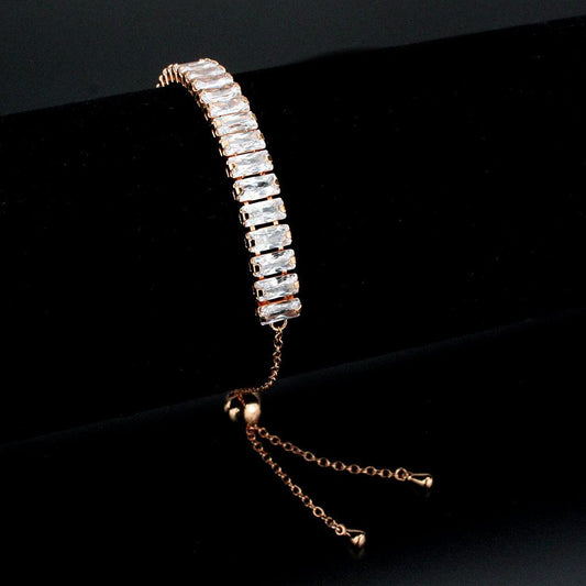 Alamode Rose Gold Brass Bracelet with AAA Grade CZ in Clear - Flyclothing LLC