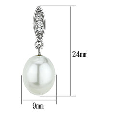 Alamode Rhodium Brass Earrings with Synthetic Pearl in White - Flyclothing LLC