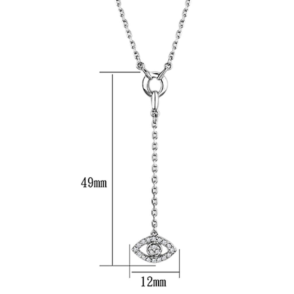 Alamode Rhodium Brass Necklace with AAA Grade CZ in Clear - Flyclothing LLC