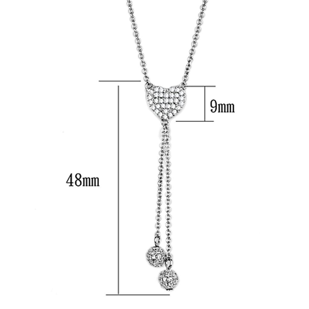 Alamode Rhodium Brass Necklace with AAA Grade CZ in Clear - Flyclothing LLC