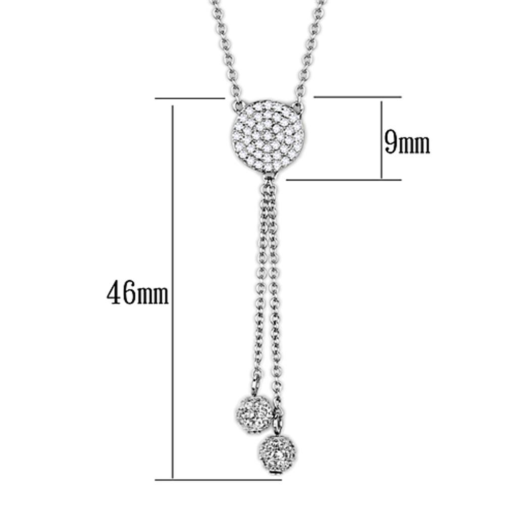 Alamode Rhodium Brass Necklace with AAA Grade CZ in Clear - Flyclothing LLC