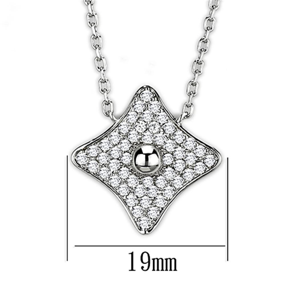 Alamode Rhodium Brass Necklace with AAA Grade CZ in Clear - Flyclothing LLC