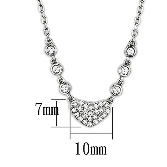 Alamode Rhodium Brass Necklace with AAA Grade CZ in Clear - Flyclothing LLC