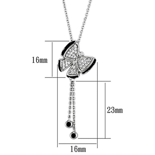 Alamode Rhodium + Ruthenium Brass Necklace with AAA Grade CZ in Black Diamond - Flyclothing LLC