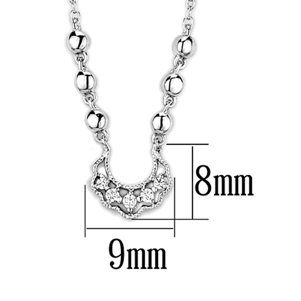 Alamode Rhodium Brass Necklace with AAA Grade CZ in Clear - Flyclothing LLC