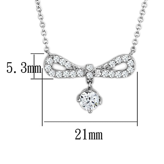 Alamode Rhodium Brass Necklace with AAA Grade CZ in Clear - Flyclothing LLC