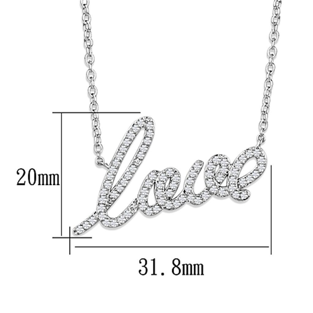 Alamode Rhodium Brass Necklace with AAA Grade CZ in Clear - Flyclothing LLC