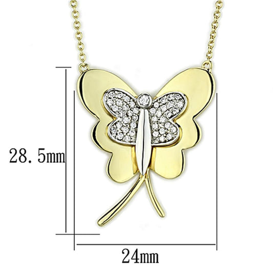 Alamode Gold+Rhodium Brass Necklace with AAA Grade CZ in Clear - Flyclothing LLC