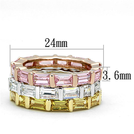 Alamode Tricolor Brass Ring with AAA Grade CZ in Multi Color - Alamode