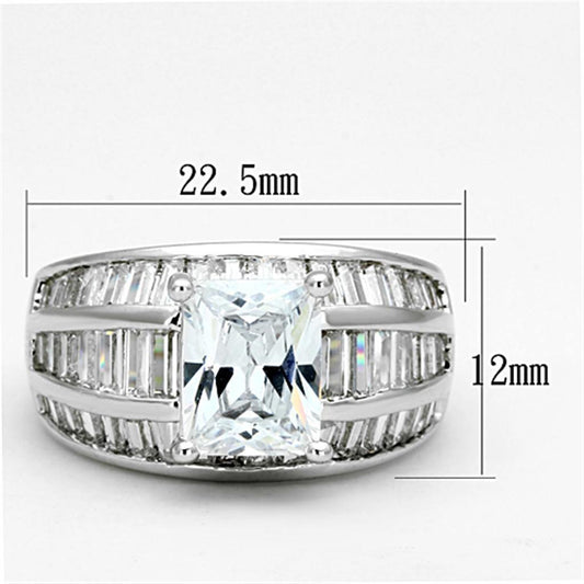 Alamode Rhodium Brass Ring with AAA Grade CZ in Clear - Flyclothing LLC