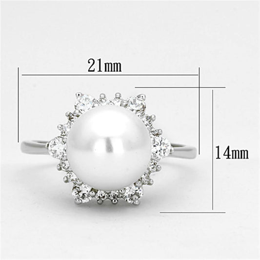 Alamode Rhodium Brass Ring with Synthetic Pearl in White - Alamode