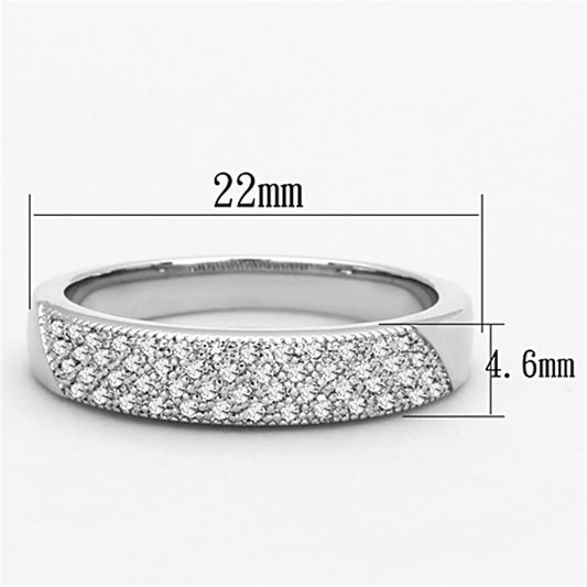 Alamode Rhodium Brass Ring with AAA Grade CZ in Clear - Flyclothing LLC