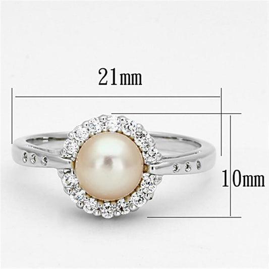 Alamode Rhodium Brass Ring with Synthetic Pearl in White - Flyclothing LLC