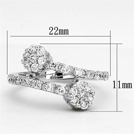 Alamode Rhodium Brass Ring with AAA Grade CZ in Clear - Flyclothing LLC