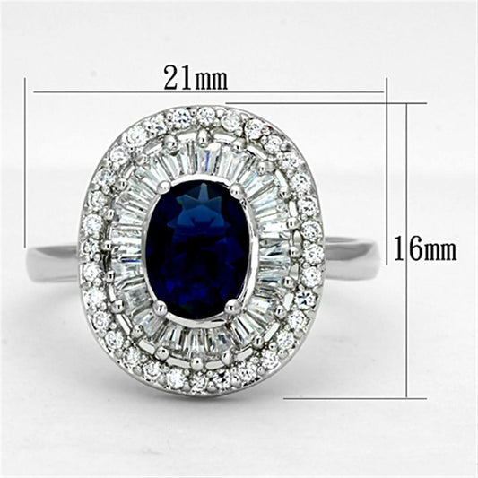 Alamode Rhodium Brass Ring with Synthetic Synthetic Glass in Sapphire - Alamode