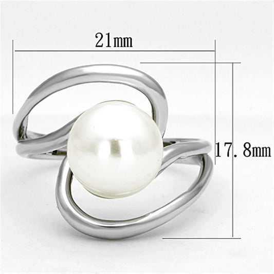 Alamode Rhodium Brass Ring with Synthetic Pearl in White - Flyclothing LLC