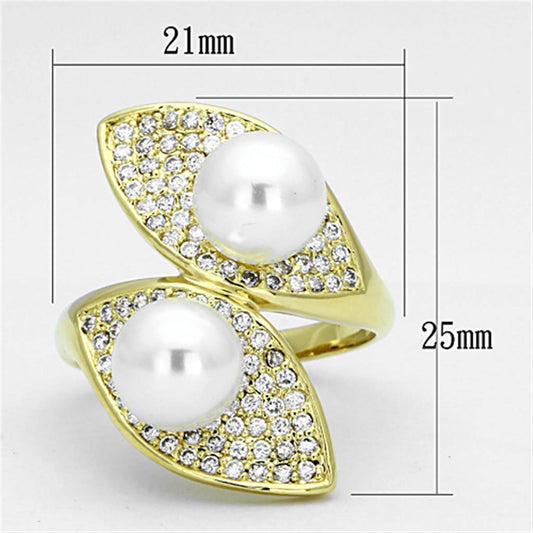 Alamode Gold Brass Ring with Synthetic Pearl in White - Flyclothing LLC