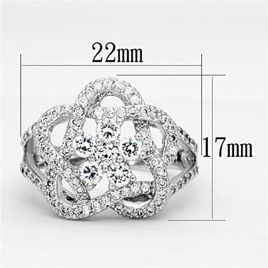 Alamode Rhodium Brass Ring with AAA Grade CZ in Clear - Flyclothing LLC