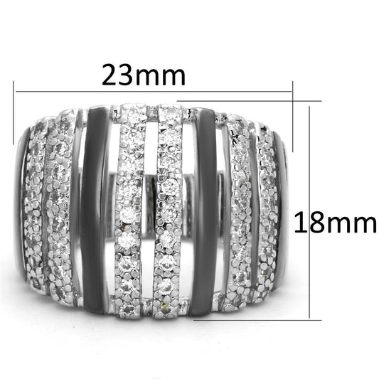 Alamode Rhodium + Ruthenium Brass Ring with AAA Grade CZ in Clear - Alamode