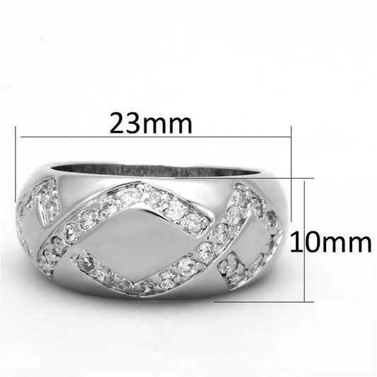 Alamode Rhodium Brass Ring with AAA Grade CZ in Clear - Flyclothing LLC