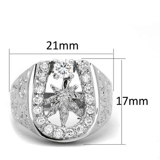 Alamode Rhodium Brass Ring with AAA Grade CZ in Clear - Flyclothing LLC