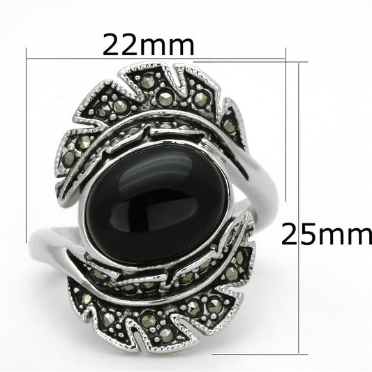 Alamode Rhodium Brass Ring with Synthetic Onyx in Jet - Flyclothing LLC