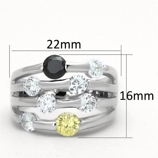 Alamode Rhodium Brass Ring with AAA Grade CZ in Multi Color - Flyclothing LLC