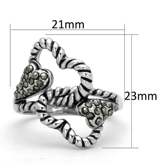 Alamode Rhodium Brass Ring with Synthetic Marcasite in Black Diamond - Flyclothing LLC