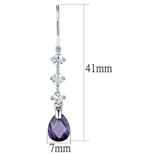 Alamode Rhodium Brass Earrings with AAA Grade CZ in Amethyst - Alamode