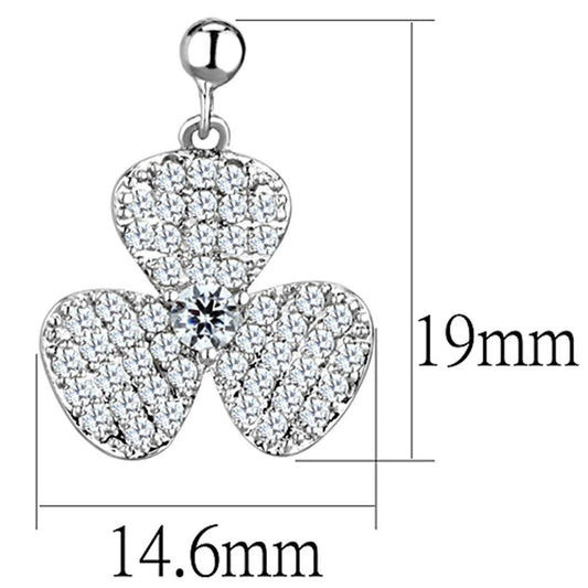 Alamode Rhodium Brass Earrings with AAA Grade CZ in Clear - Flyclothing LLC