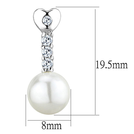 Alamode Rhodium Brass Earrings with Synthetic Pearl in White - Flyclothing LLC