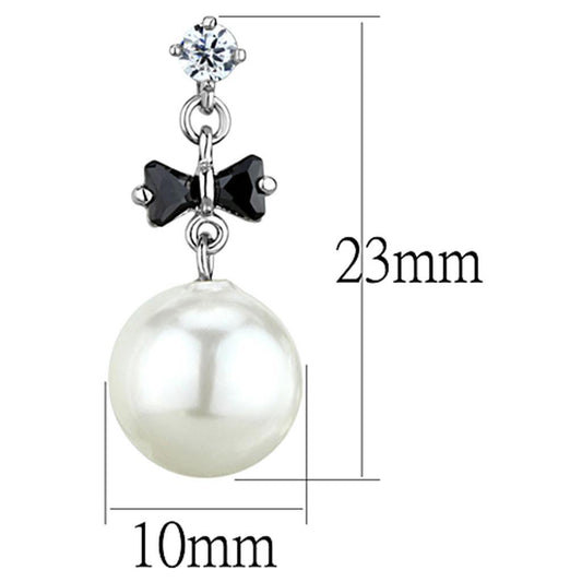 Alamode Rhodium Brass Earrings with Synthetic Pearl in White - Flyclothing LLC