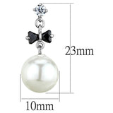 Alamode Rhodium Brass Earrings with Synthetic Pearl in White - Flyclothing LLC