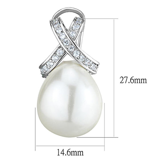 Alamode Rhodium Brass Earrings with Synthetic Pearl in White - Flyclothing LLC