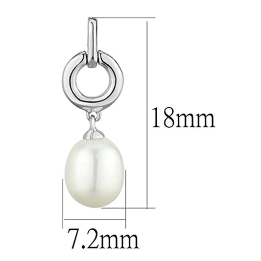 Alamode Rhodium Brass Earrings with Synthetic Pearl in White - Flyclothing LLC