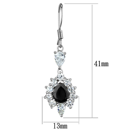 Alamode Rhodium Brass Earrings with AAA Grade CZ in Black Diamond - Alamode